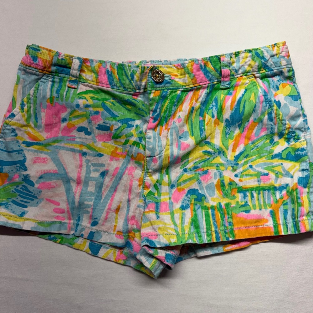 Lilly Pulitzer Shorts 14 Girls Tropical Print Textured Cotton Multicolor Preppy